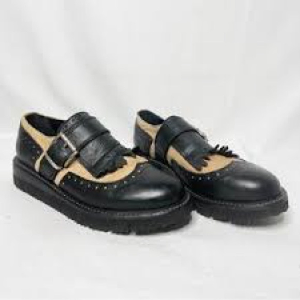 NEW Steve Madden Buckle Lug sole Oxford Loafers RARE Black Cream Brogue Shoes